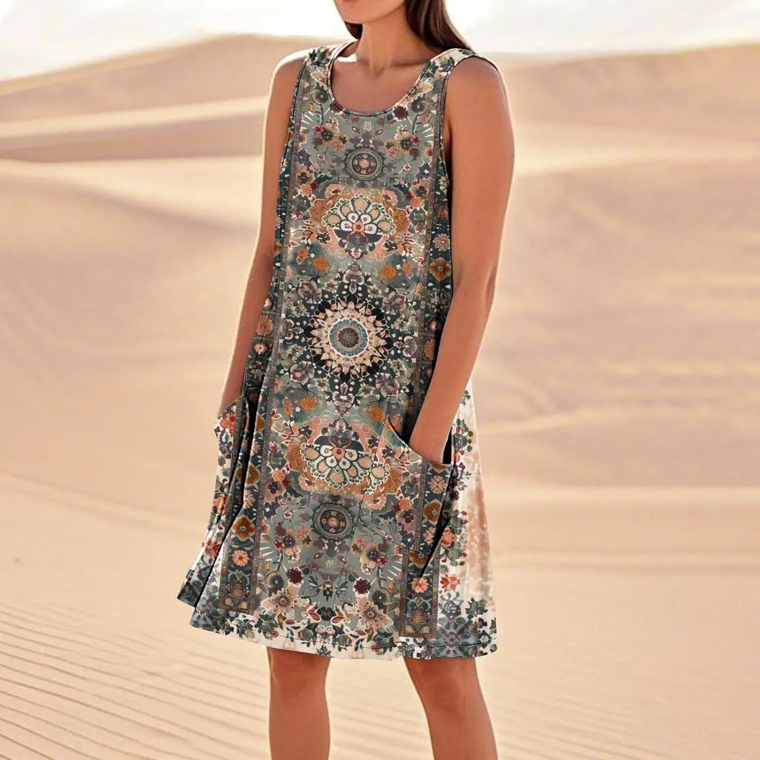 hlysgo Summer Dresses for Women 2025 Vacation Beach Cotton Linen Dress Flowy Comfy Sleeveless Mini Sundress with Pockets