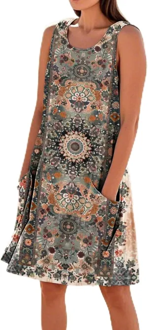 hlysgo Summer Dresses for Women 2025 Vacation Beach Cotton Linen Dress Flowy Comfy Sleeveless Mini Sundress with Pockets