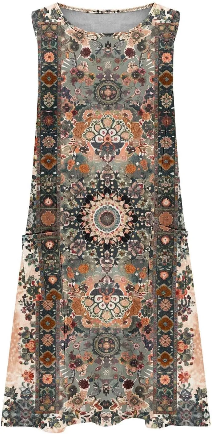 hlysgo Summer Dresses for Women 2025 Vacation Beach Cotton Linen Dress Flowy Comfy Sleeveless Mini Sundress with Pockets