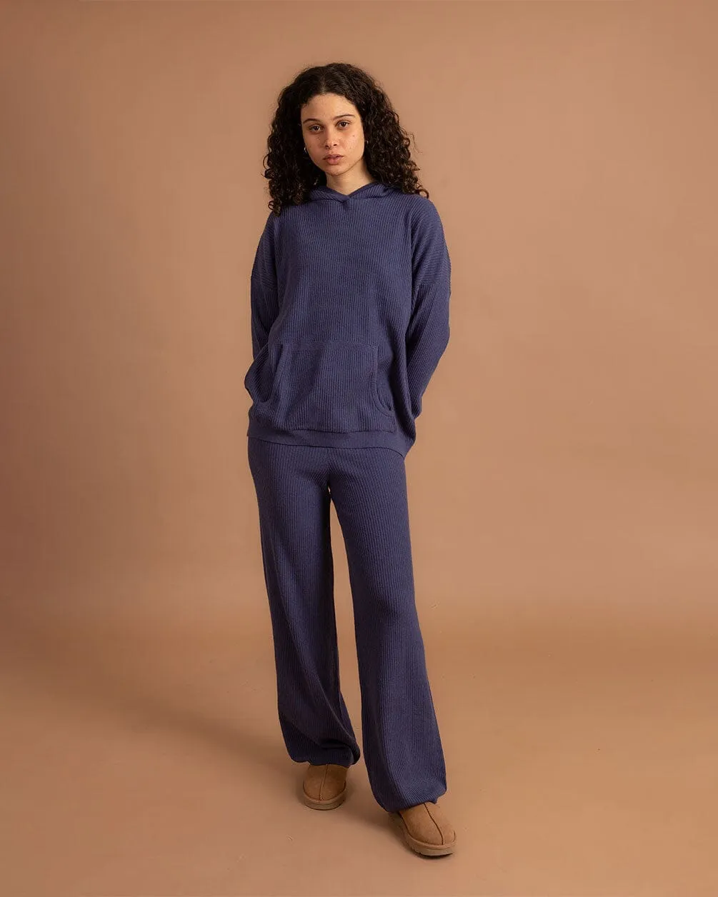 Indigo Ribbed Knit Pullover