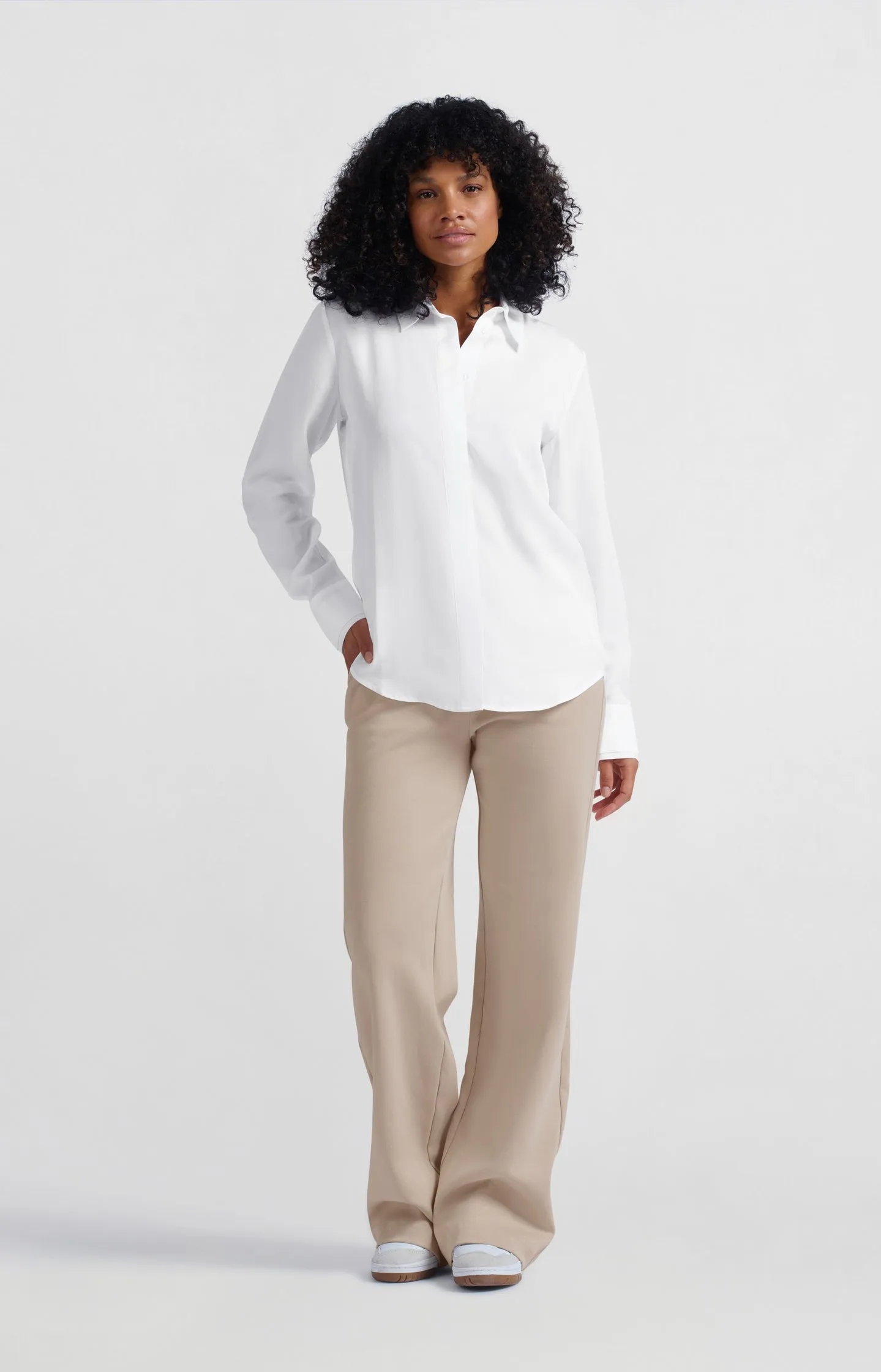 Jersey trousers with wide legs and contrasting waistband
