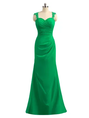 Lace Appliqued Strap Sheath Open Back Dress Emerald