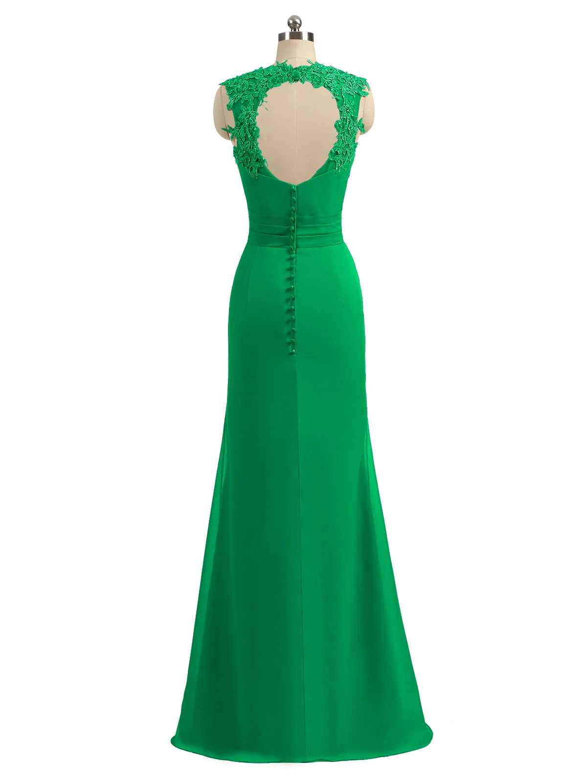 Lace Appliqued Strap Sheath Open Back Dress Emerald