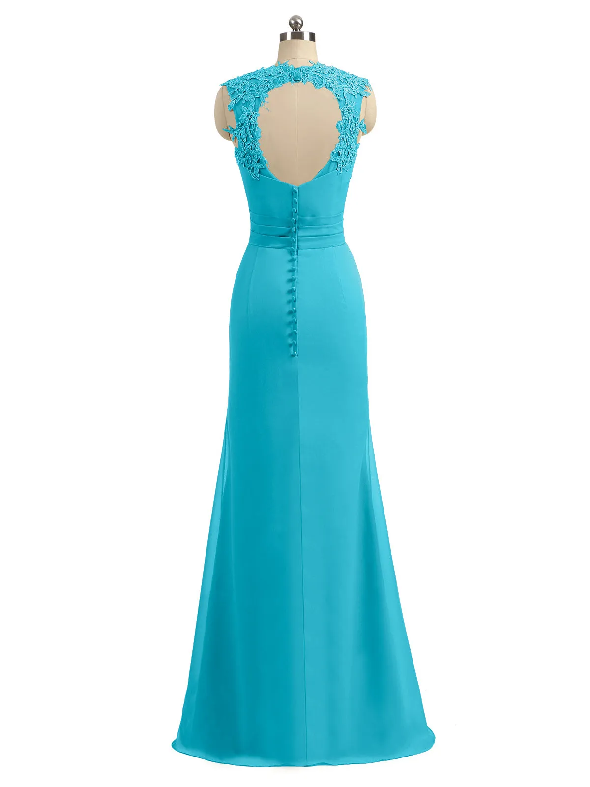 Lace Appliqued Strap Sheath Open Back Dress Jade