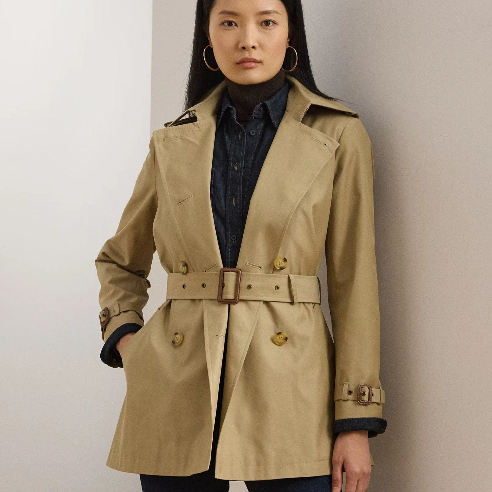 Lauren Ralph Lauren Double-Breasted Cotton-Blend Trench Coat In Birch Tan