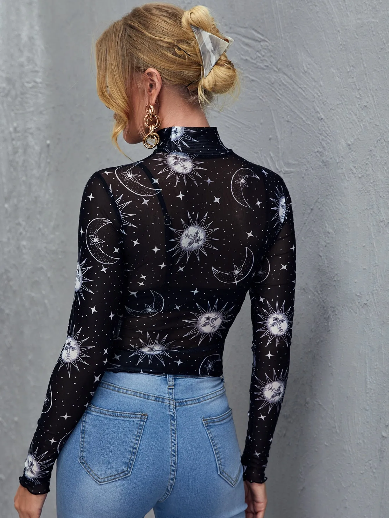 Lettuce Trim Galaxy Sheer Mesh Top Without Bra