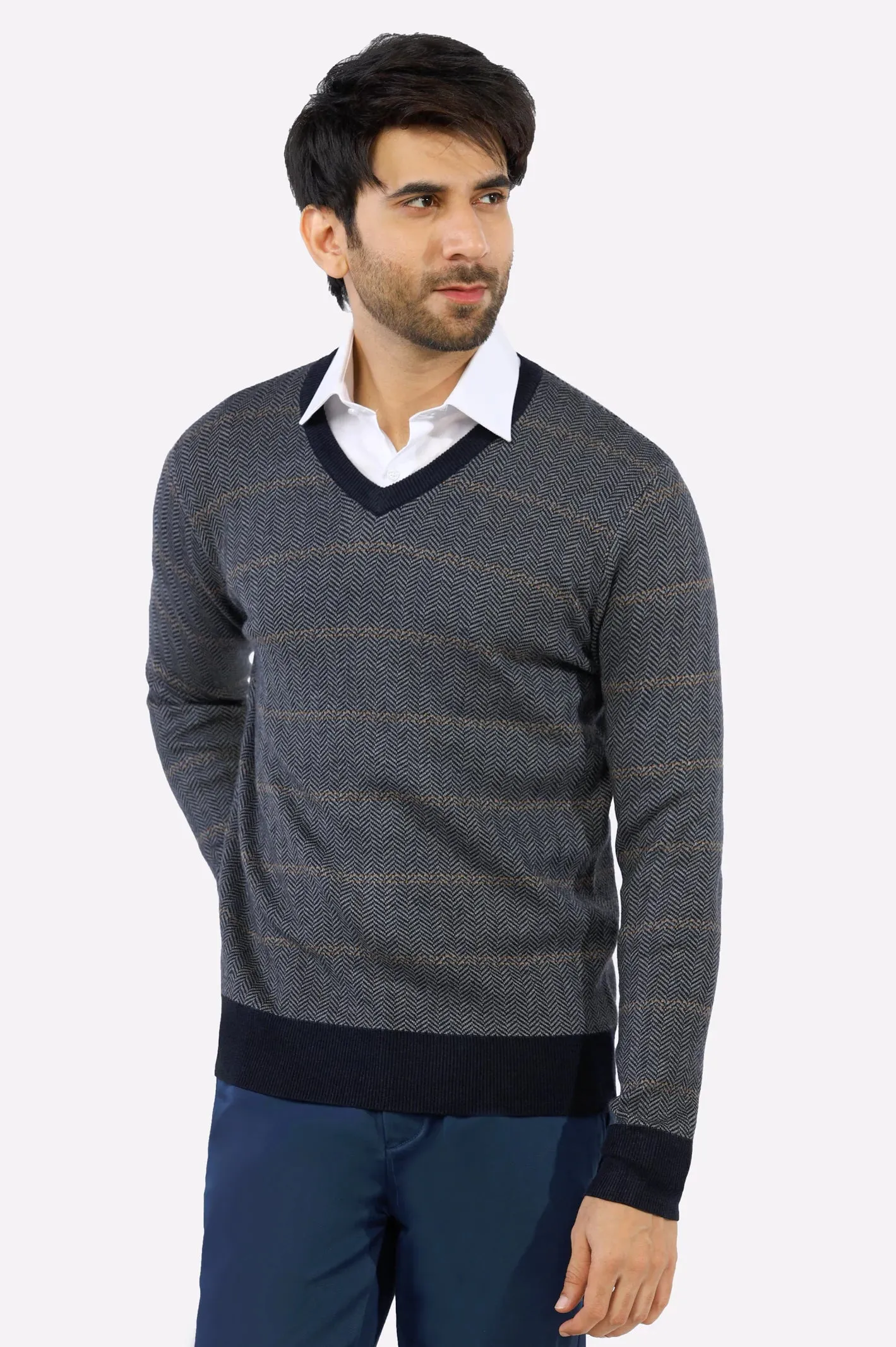 Light Grey V-Neck Gents Sweater