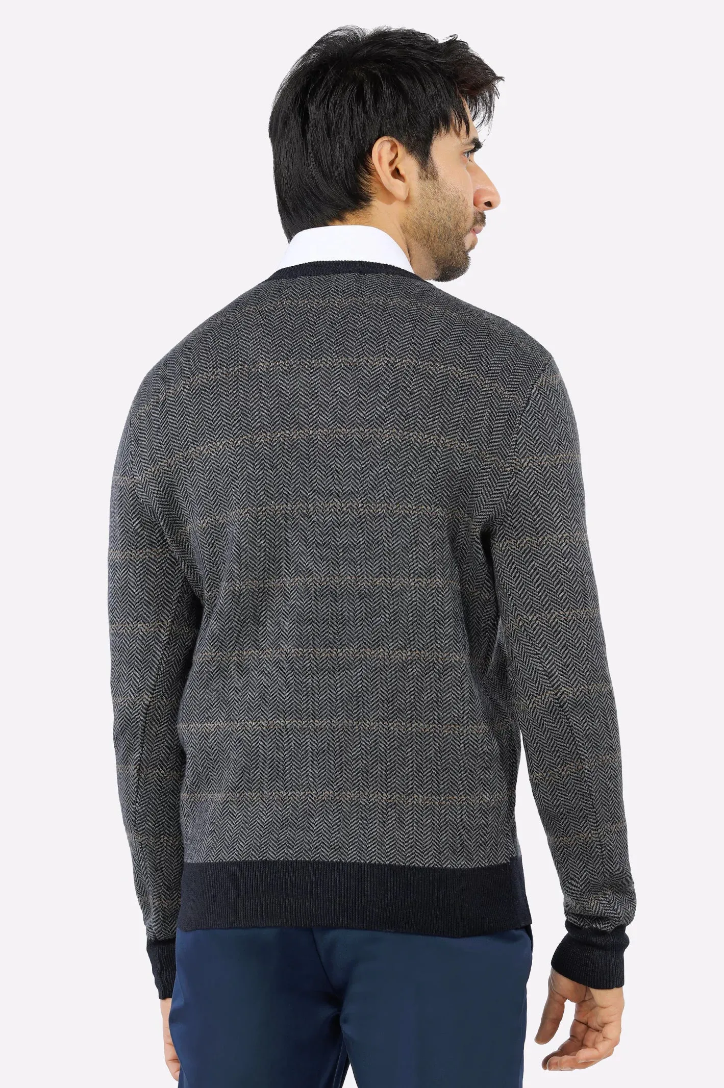 Light Grey V-Neck Gents Sweater