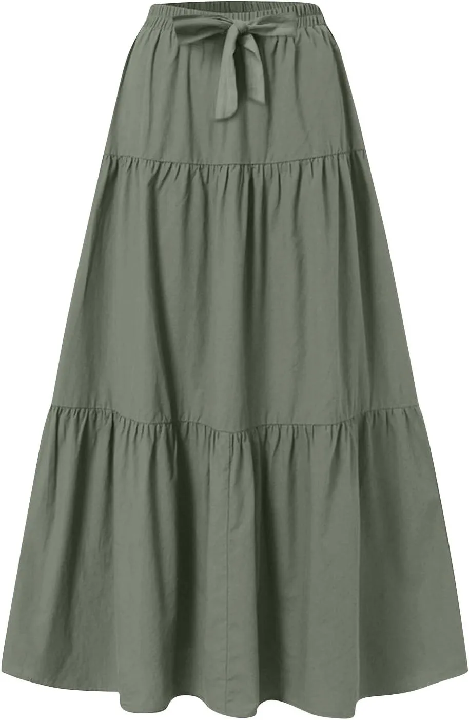 Linen Skirts for Women 2025 Casual Summer Bow High Waisted Tiered Maxi Skirt Flowy Vacation Beach Long Pleated Skirt
