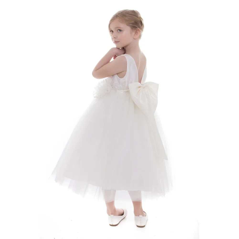 Little Girls Ivory Beads Embroidery Luxurious Flower Girl Dress 2-6