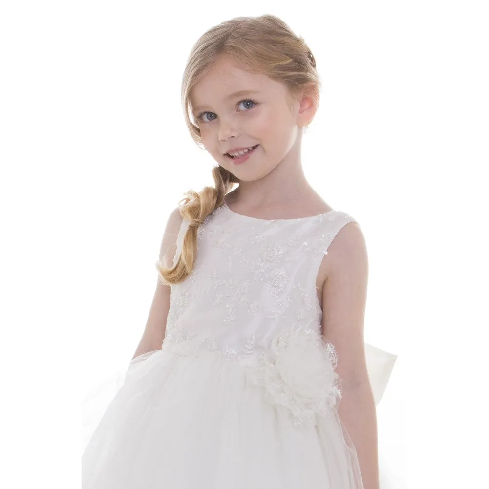 Little Girls Ivory Beads Embroidery Luxurious Flower Girl Dress 2-6