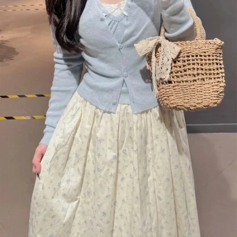 LVSANW Sweet Fresh Mid-length Floral Skirt for Women 2025 New High Waist A-line Skirts Summer All-match Korean Fashion Clothing