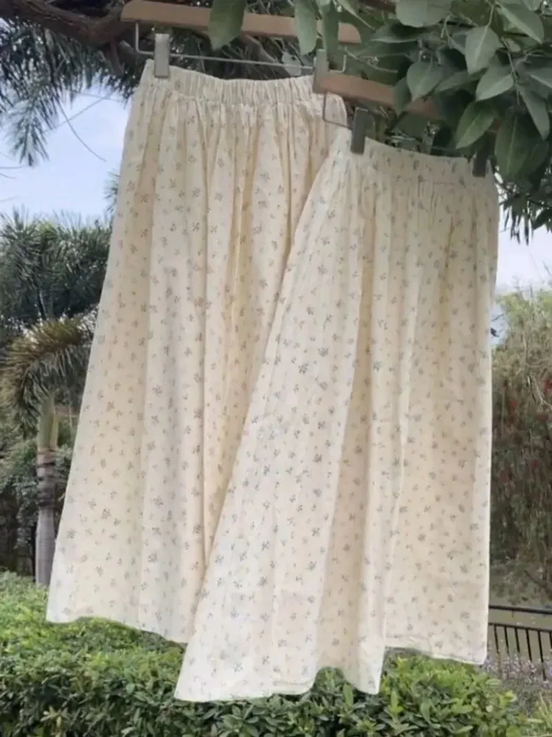 LVSANW Sweet Fresh Mid-length Floral Skirt for Women 2025 New High Waist A-line Skirts Summer All-match Korean Fashion Clothing