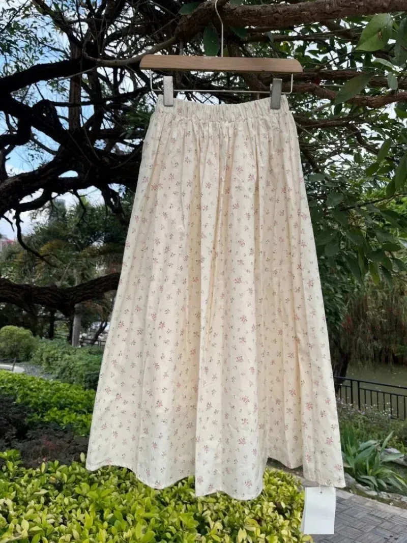 LVSANW Sweet Fresh Mid-length Floral Skirt for Women 2025 New High Waist A-line Skirts Summer All-match Korean Fashion Clothing