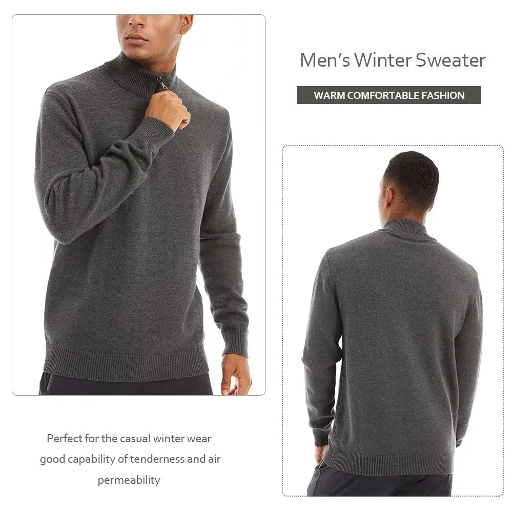 Men's Knitted Turtleneck Sweater - 1/4 Zip Pullover