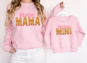 Merry Mama and Mini Matching Christmas Cookie Pink sweatshirt