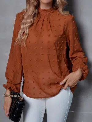 Mock Neck Swiss Dot Lantern Sleeve Blouse