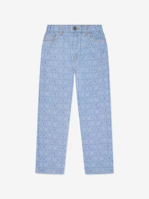 Moschino Boys All Over Logo Jeans in Blue