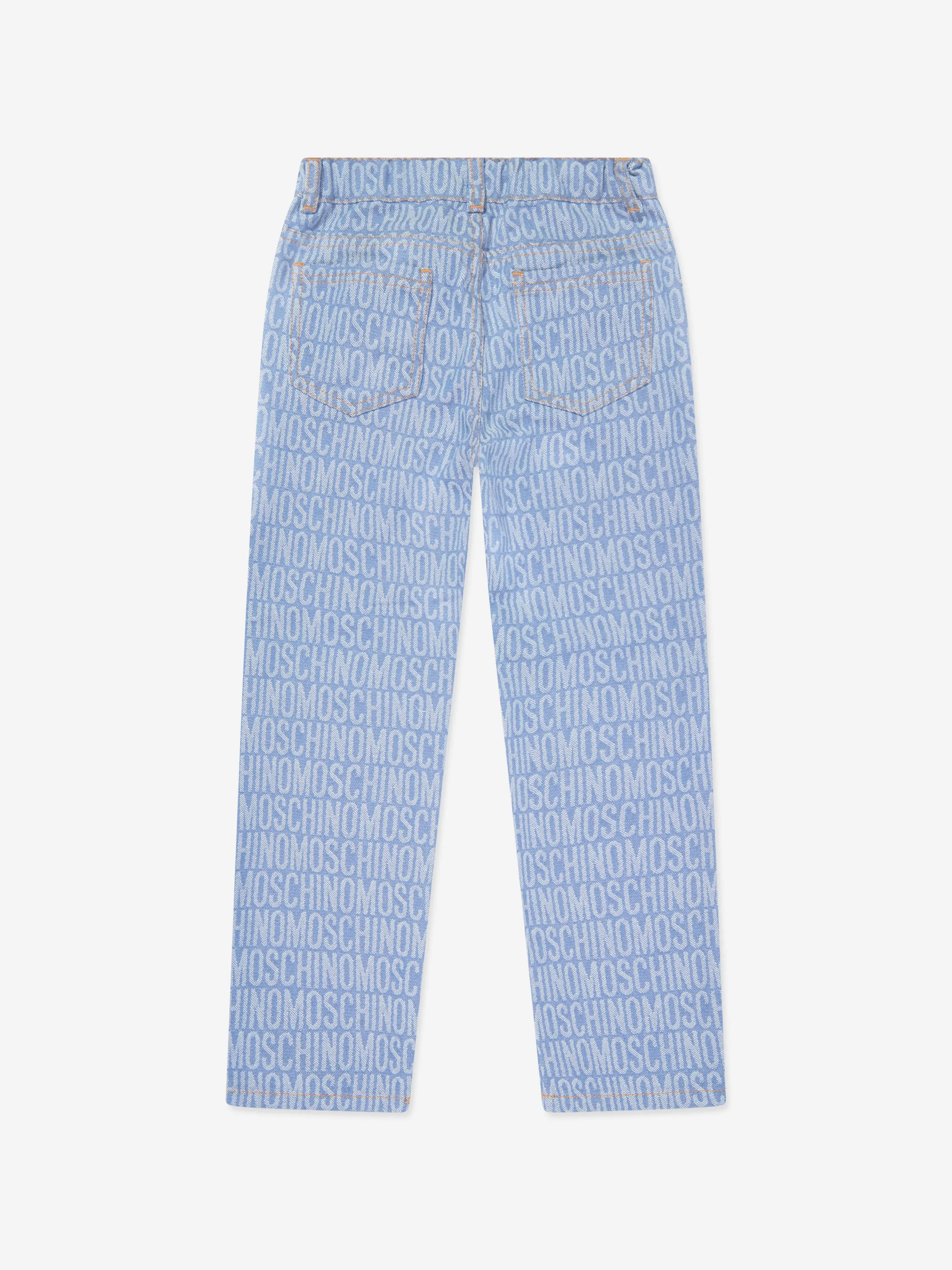 Moschino Boys All Over Logo Jeans in Blue