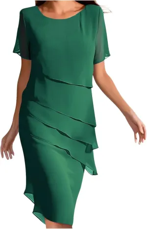 Mother of The Bride Dress for Women Elegant Formal Dress Chiffon Flowy Evening Outfit Party Dress Ruffle Flowy Dress