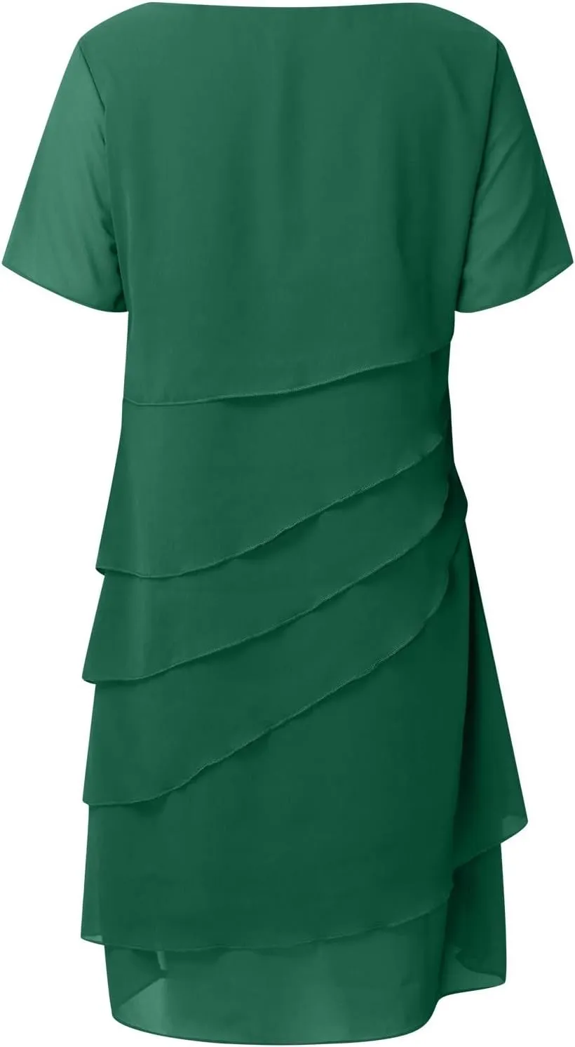 Mother of The Bride Dress for Women Elegant Formal Dress Chiffon Flowy Evening Outfit Party Dress Ruffle Flowy Dress
