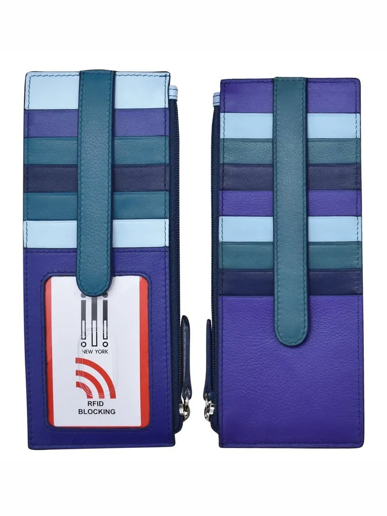 MultiI Denim-Leather Double Sided Long Credit Card Holder