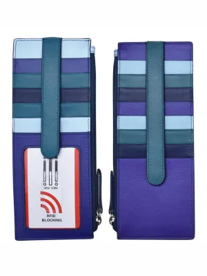 MultiI Denim-Leather Double Sided Long Credit Card Holder