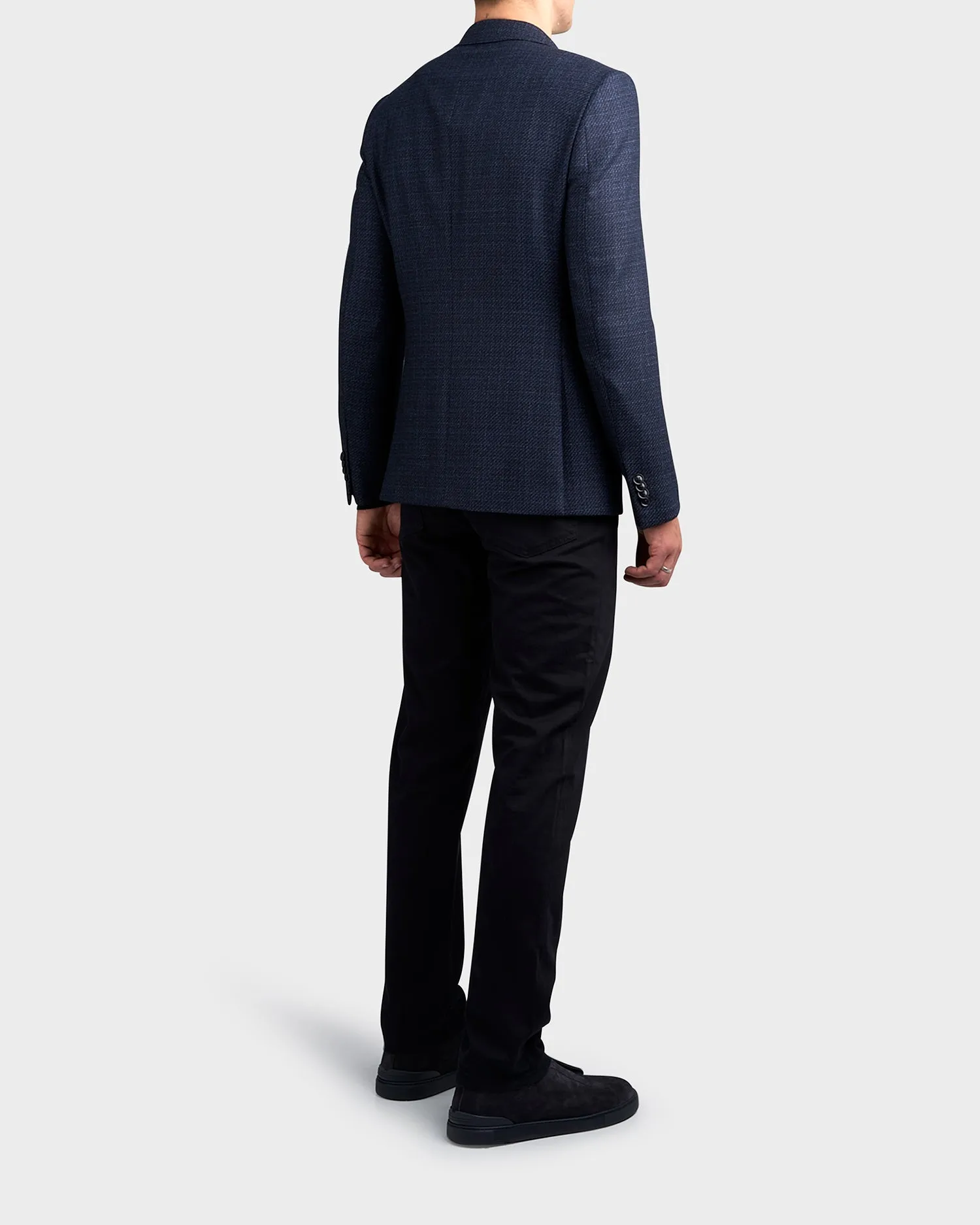 Navy With Woven Shades Of Blue Wool Twill Sports Jacket