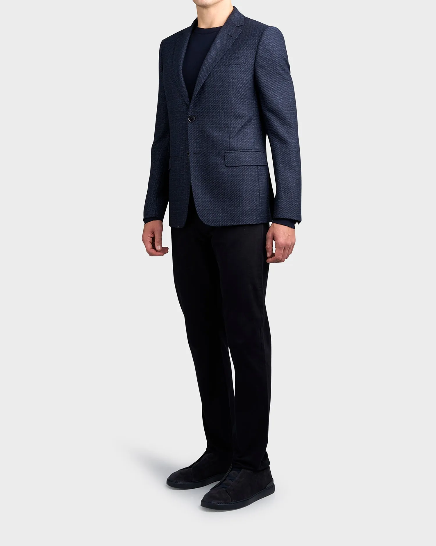 Navy With Woven Shades Of Blue Wool Twill Sports Jacket