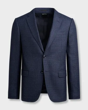 Navy With Woven Shades Of Blue Wool Twill Sports Jacket