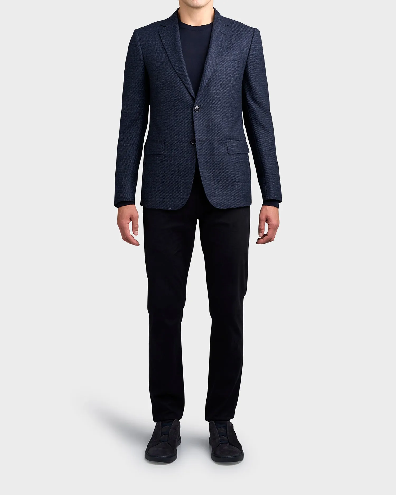 Navy With Woven Shades Of Blue Wool Twill Sports Jacket