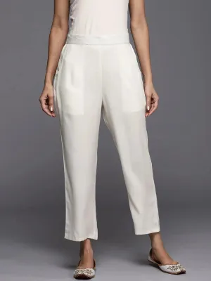 Off White Solid Pashmina Wool Trousers