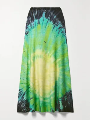 Olive tie-dyed cashmere midi skirt