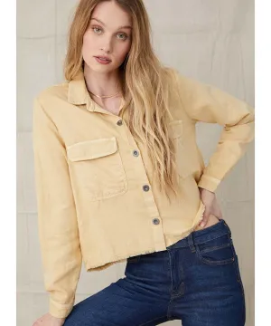 Patch Pocket Fray Hem Shirt Soft Wheat