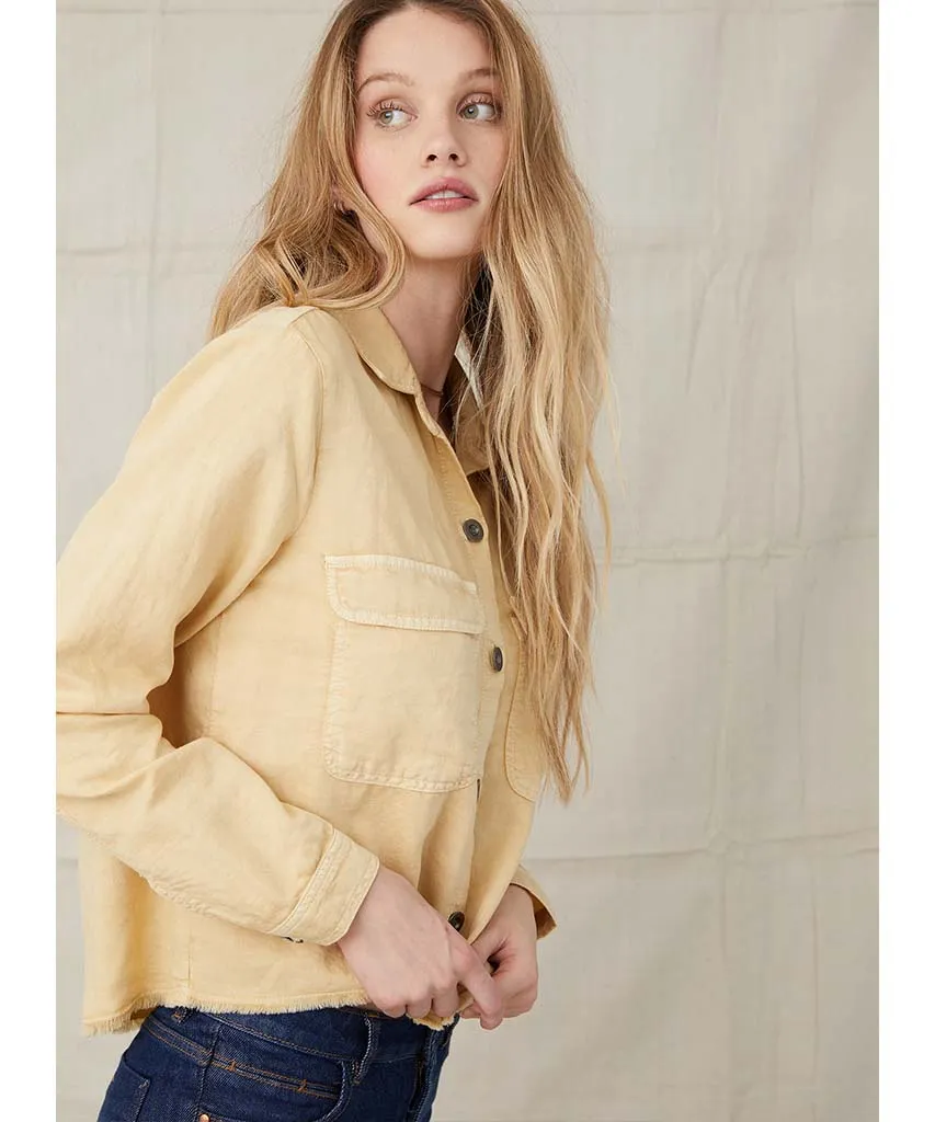 Patch Pocket Fray Hem Shirt Soft Wheat