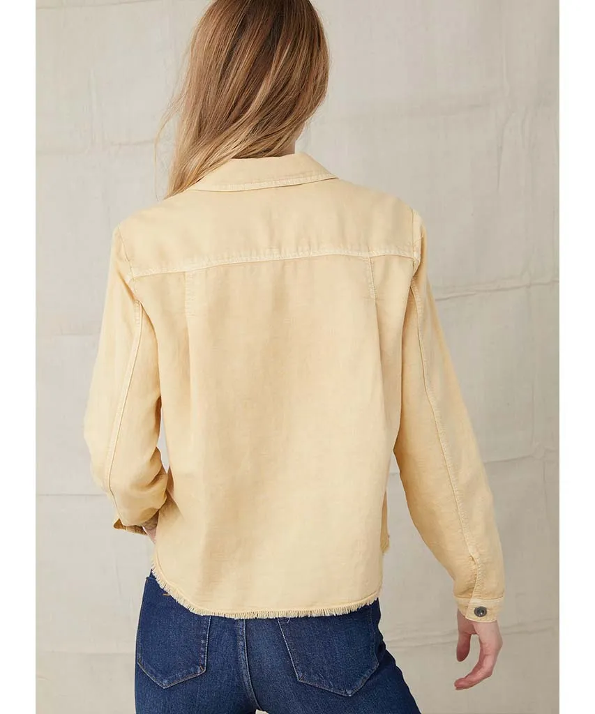 Patch Pocket Fray Hem Shirt Soft Wheat