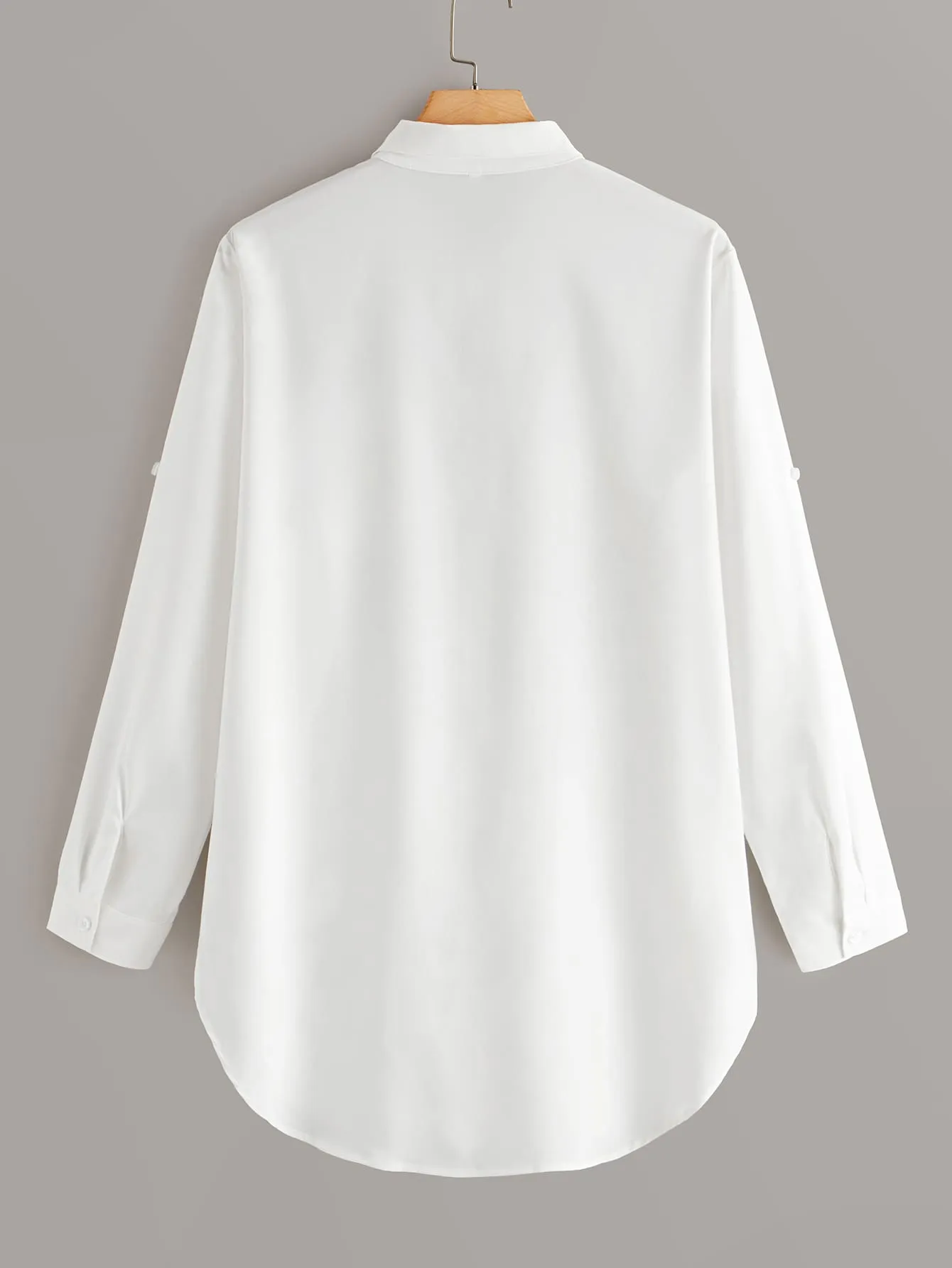 Plain Pocket Long Sleeve Collar Long Plus Size Blouse