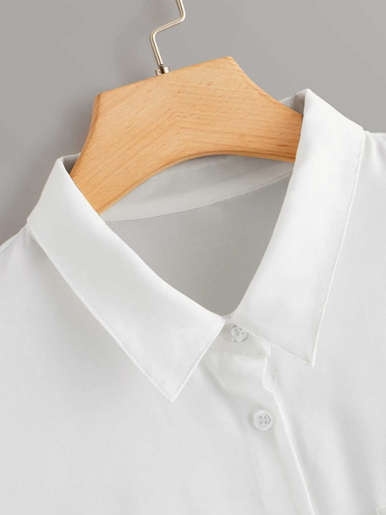 Plain Pocket Long Sleeve Collar Long Plus Size Blouse