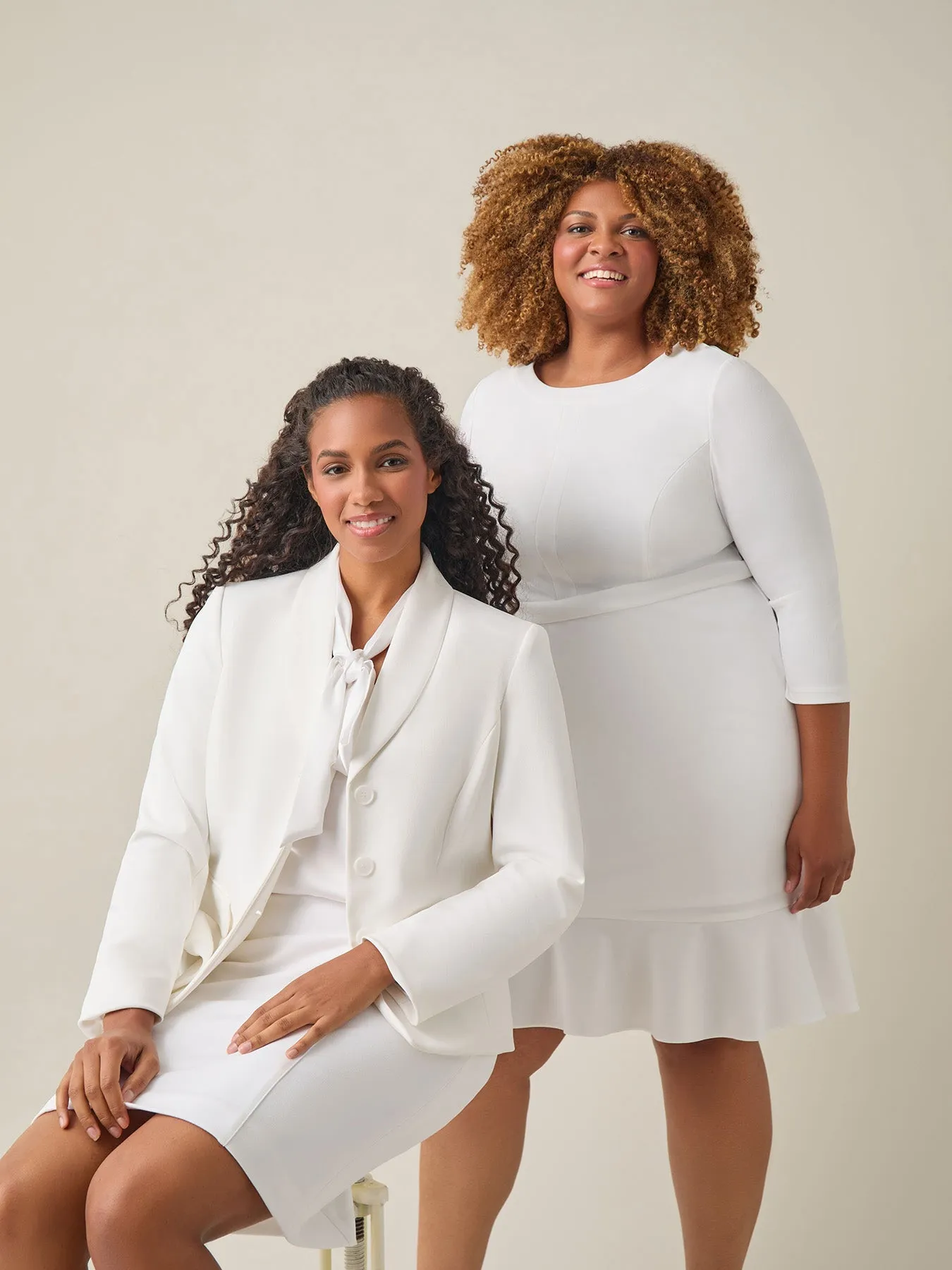 Plus Tie-Neck Long Sleeve Blouse, White