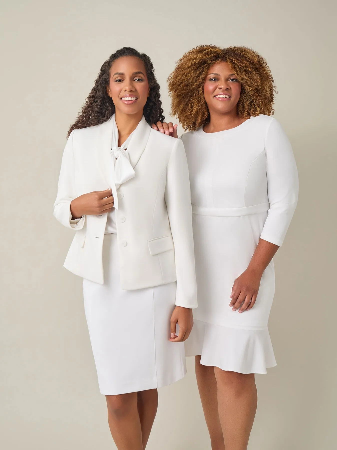 Plus Tie-Neck Long Sleeve Blouse, White