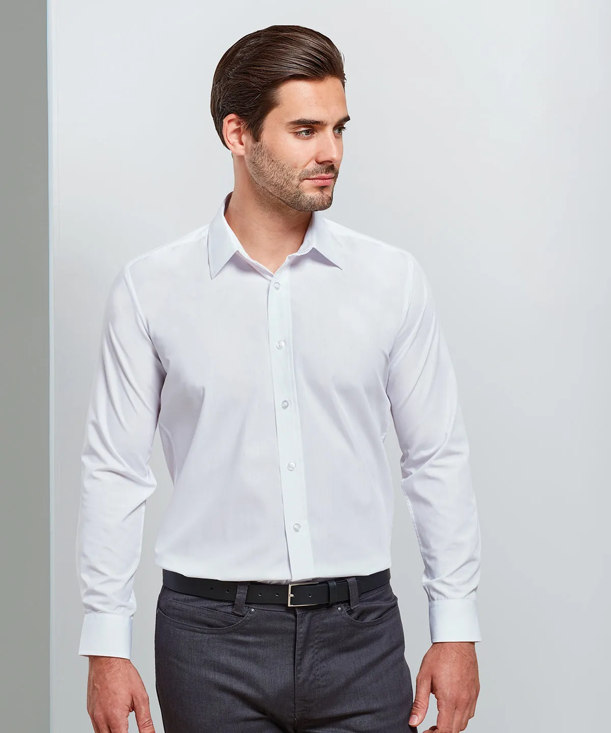 Poplin fitted long sleeve shirt | White