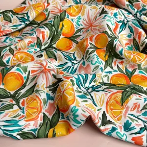 REMNANT 1.78 Metres - Orange Grove on White Cotton Canvas Fabric
