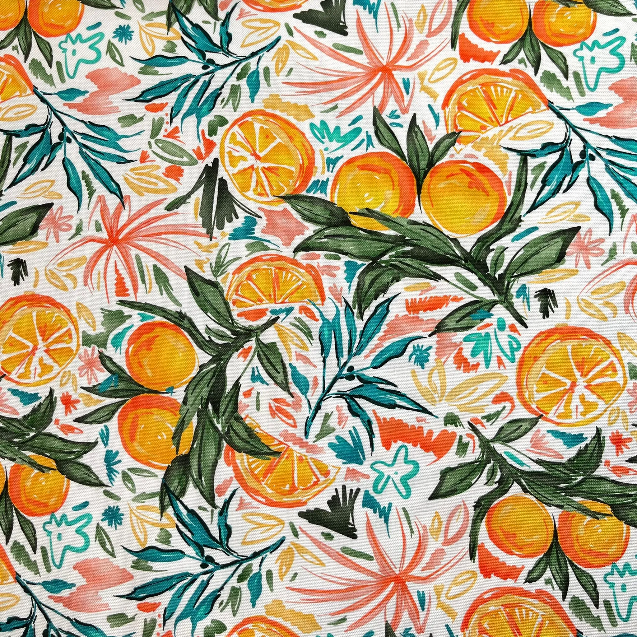REMNANT 1.78 Metres - Orange Grove on White Cotton Canvas Fabric