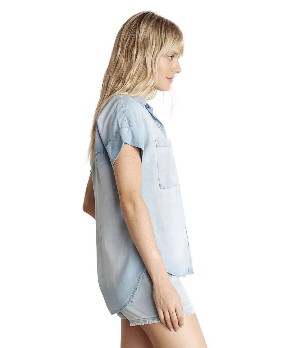 Rolled Short Sleeve Button Down Light Mist