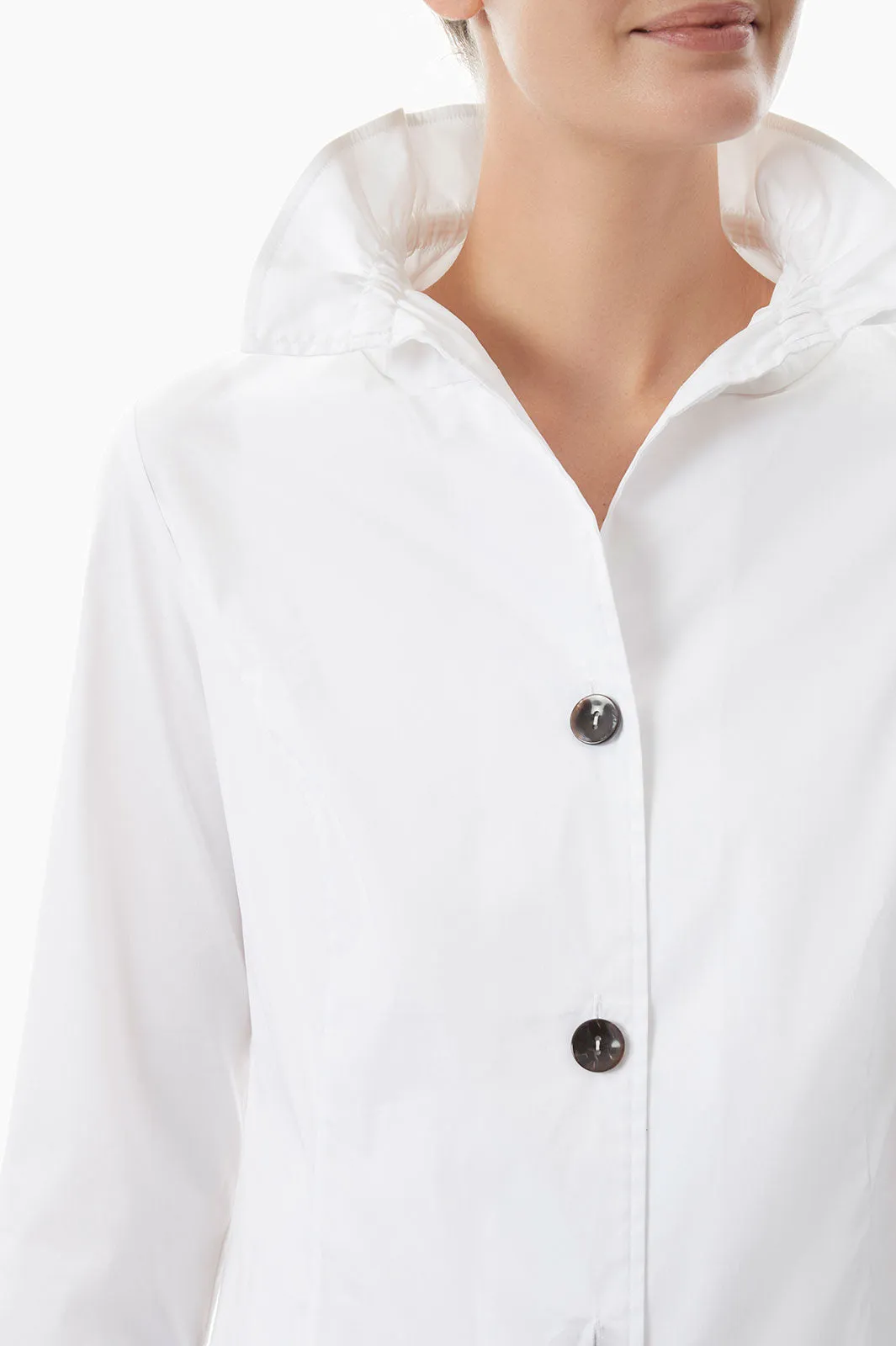 Ruffle Neck Button-Front Cotton Poplin Blouse