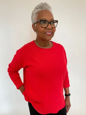 Shaina Center Seam Sweater - Fiery Red