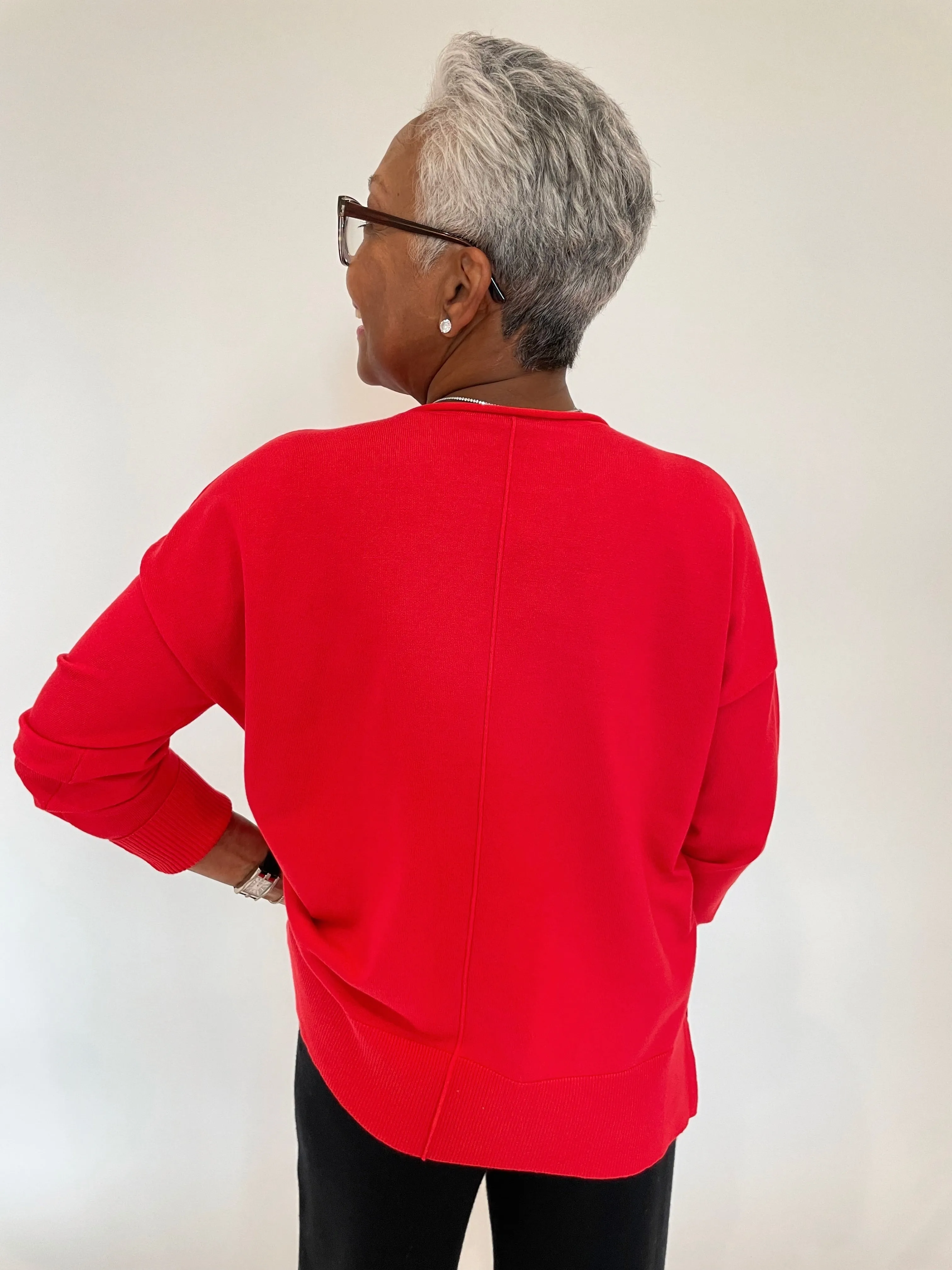 Shaina Center Seam Sweater - Fiery Red