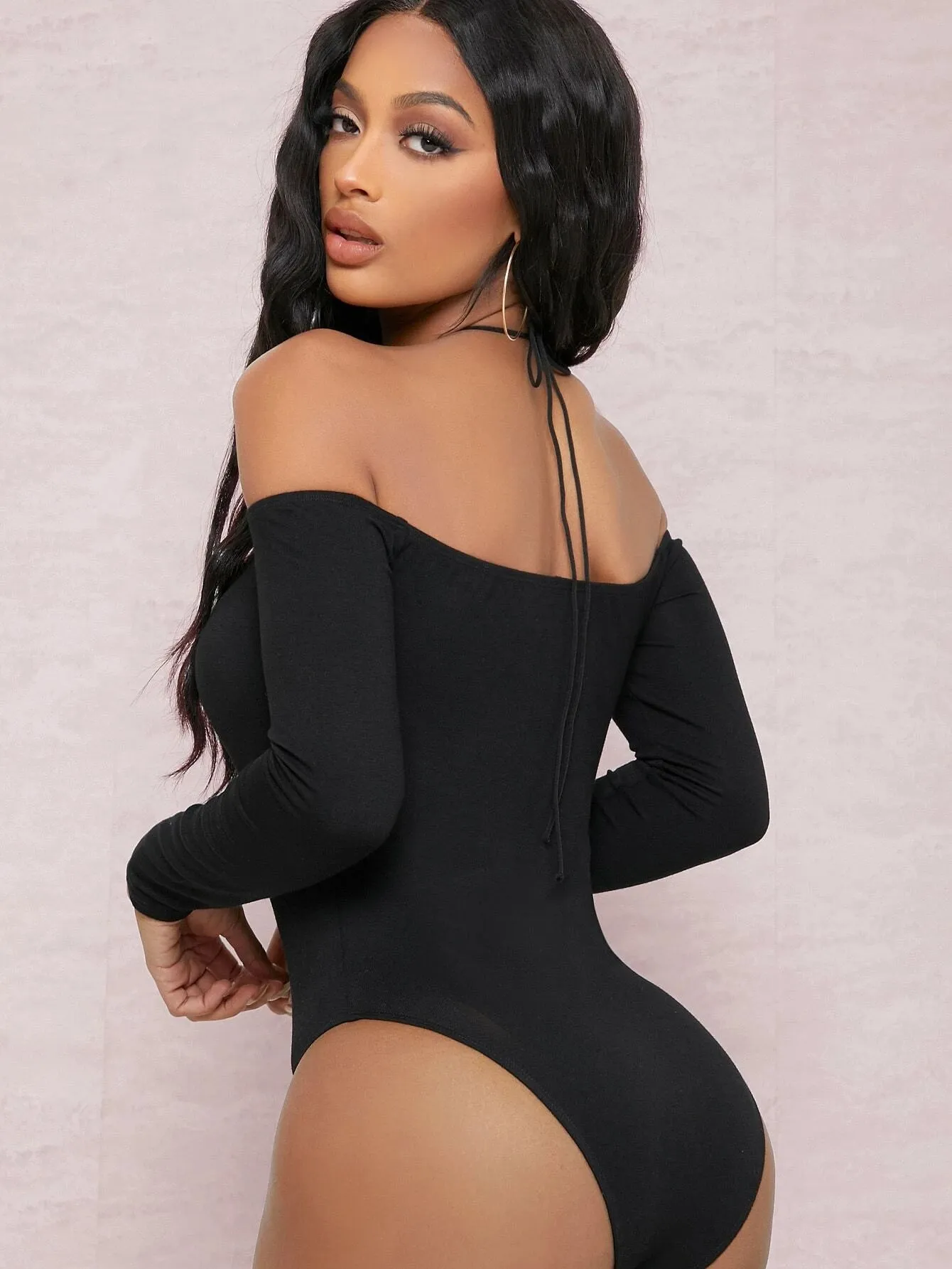 SHEIN BAE Off-the-Shoulder Strappy Self-Tie Choker Bodysuit