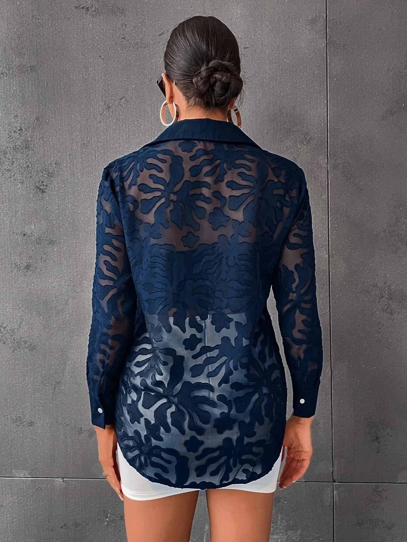 SHEIN Button Front Sheer Shirt Without Bra