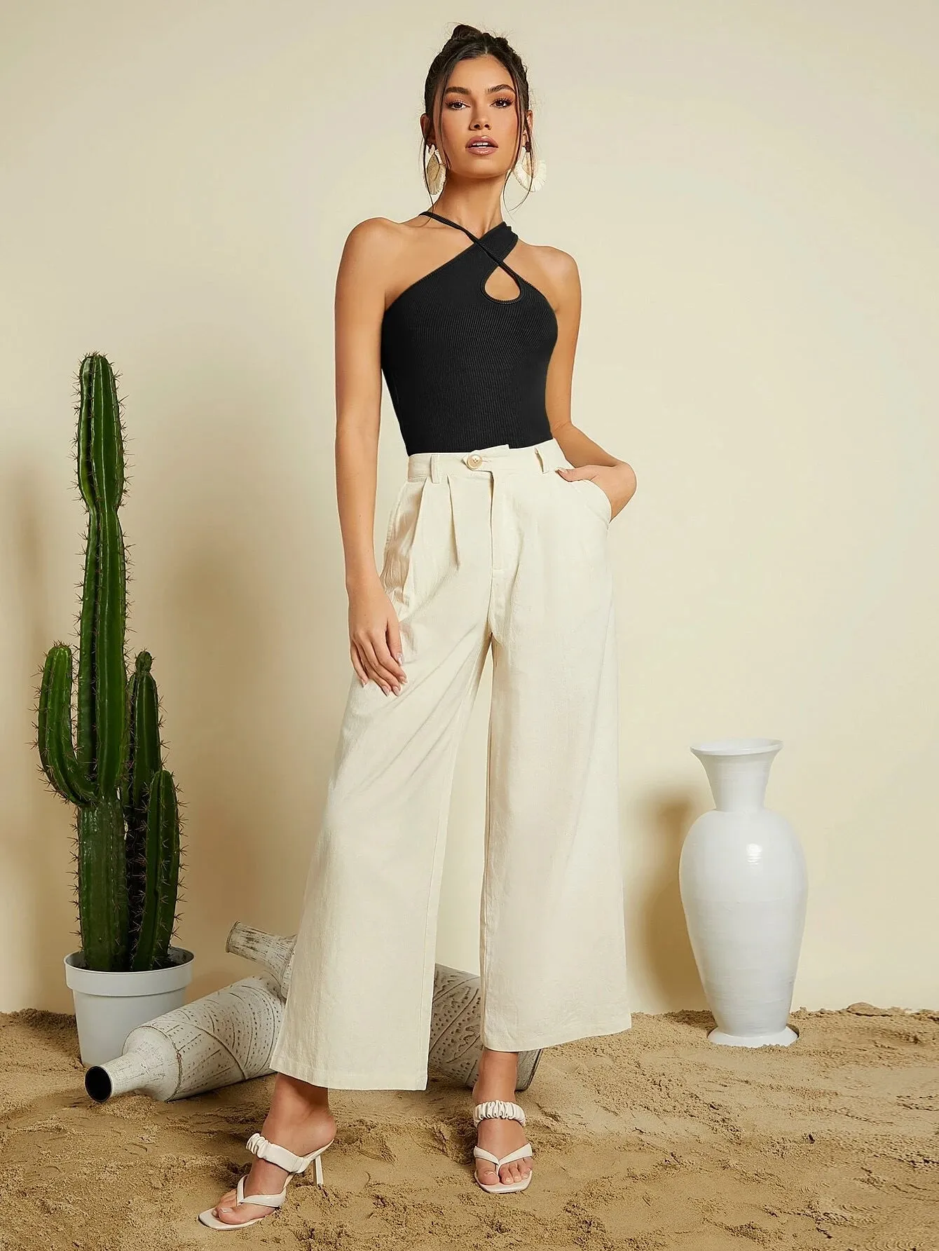 SHEIN Criss Cross Rib-knit Top